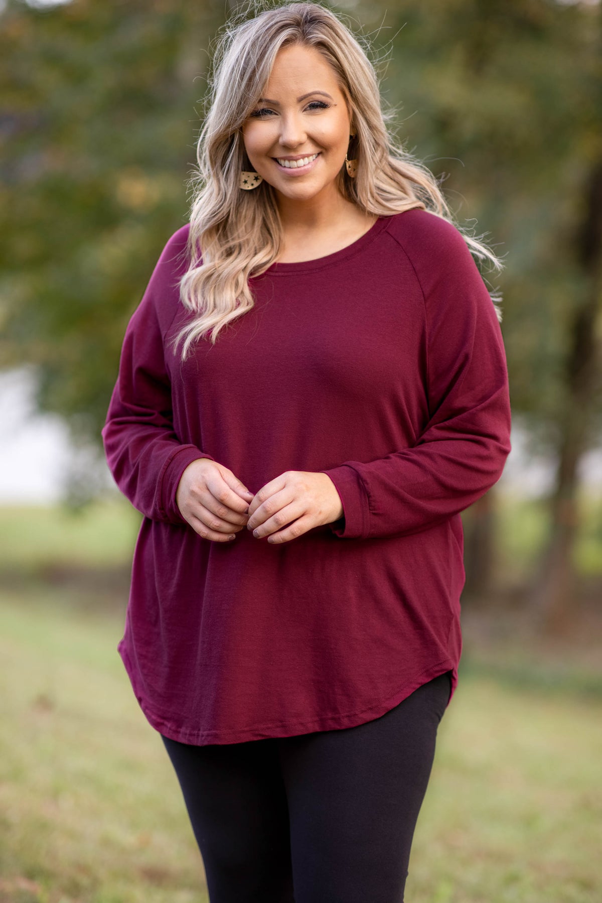 Curved Hem Slouchy Tunic, Wine