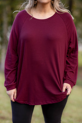 Curved Hem Slouchy Tunic, Wine