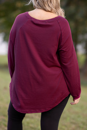 Curved Hem Slouchy Tunic, Wine