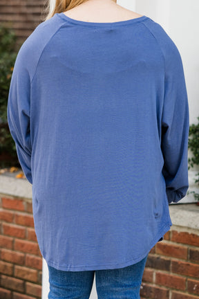 Curved Hem Slouchy Dolman Tunic, Indy Blue