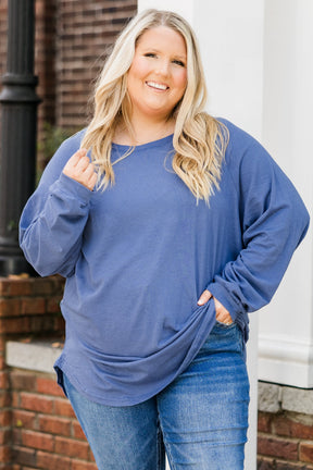 Curved Hem Slouchy Dolman Tunic, Indy Blue