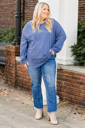 Curved Hem Slouchy Dolman Tunic, Indy Blue