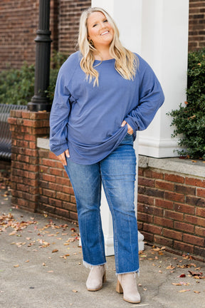 Curved Hem Slouchy Dolman Tunic, Indy Blue