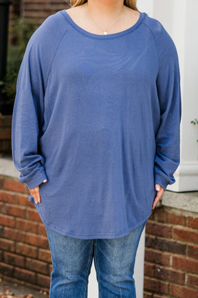 Curved Hem Slouchy Dolman Tunic, Indy Blue