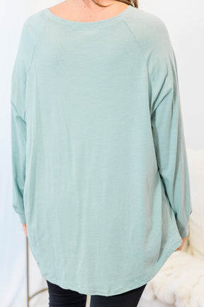 Curved Hem Slouchy Dolman Tunic, Mineral Mint