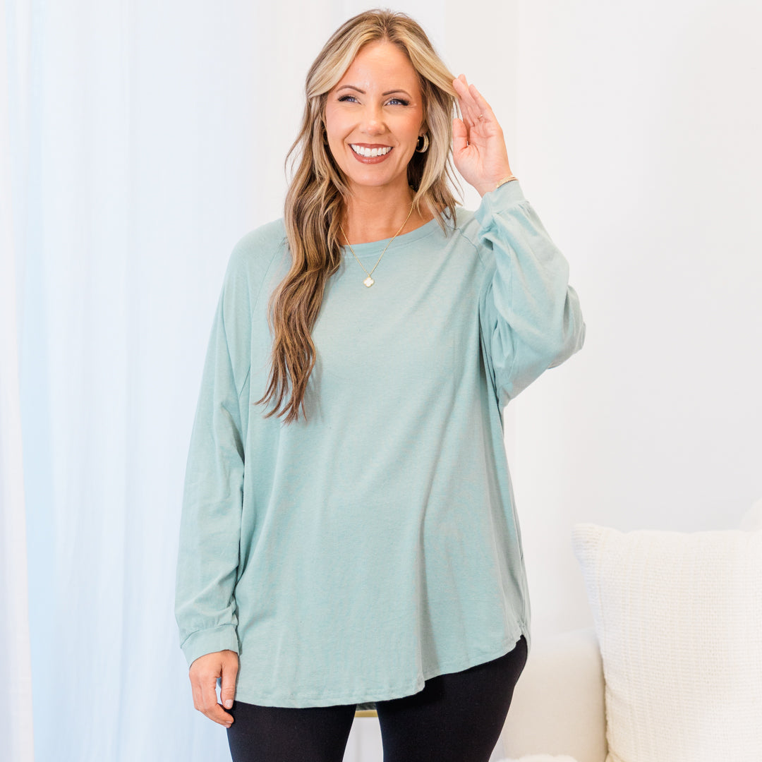 Curved Hem Slouchy Dolman Tunic, Mineral Mint