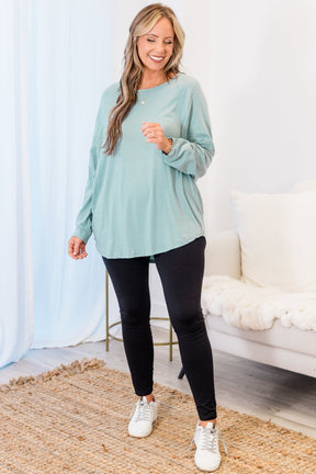 Curved Hem Slouchy Dolman Tunic, Mineral Mint