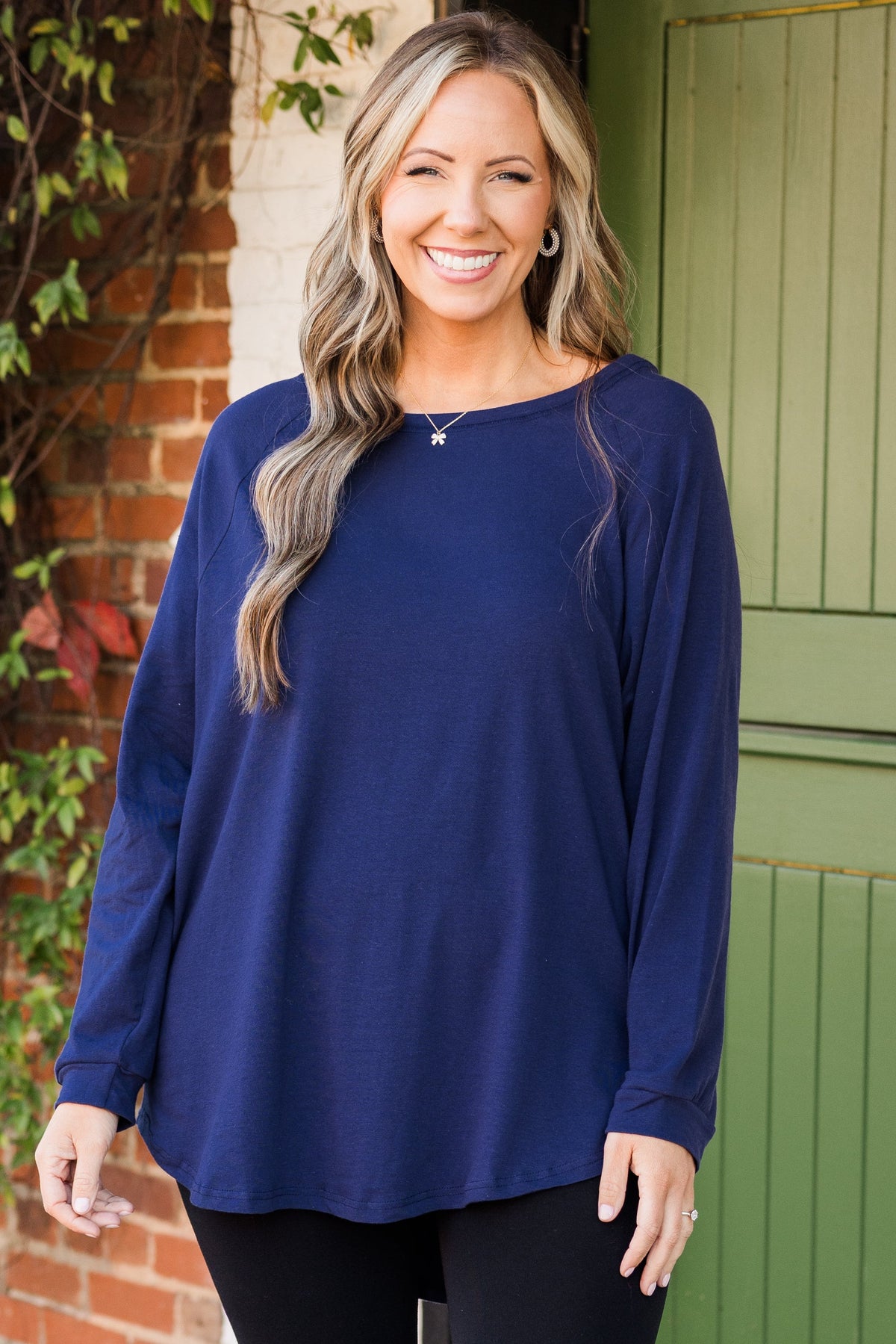 Curved Hem Slouchy Dolman Tunic, Navy