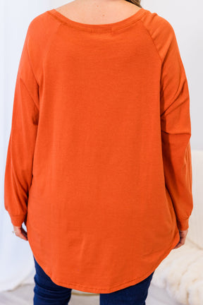 Curved Hem Slouchy Dolman Tunic, Rust