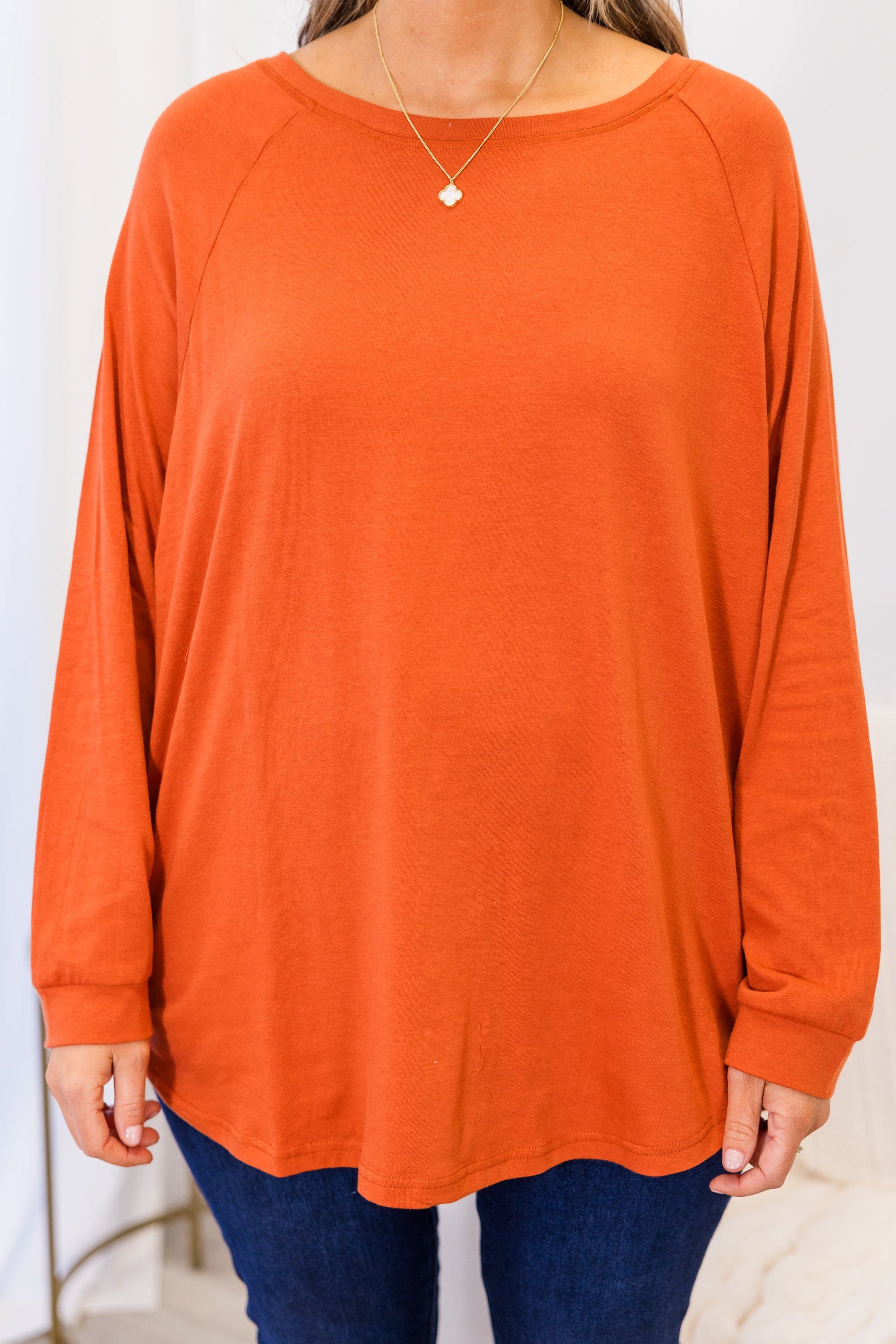 Curved Hem Slouchy Dolman Tunic, Rust