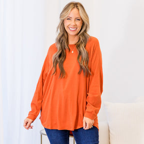 Curved Hem Slouchy Dolman Tunic, Rust