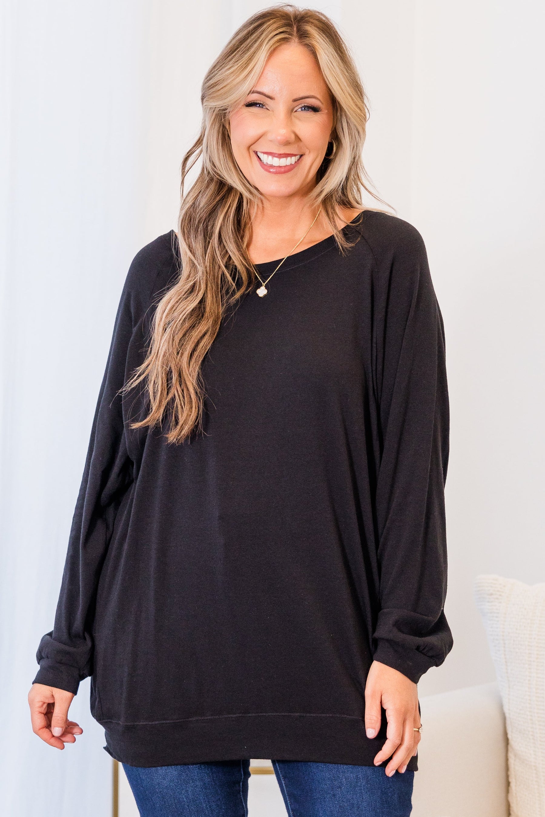 Slouchy Dolman Tunic Long Sleeve, Black