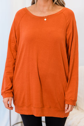 Slouchy Dolman Tunic Long Sleeve, Rust