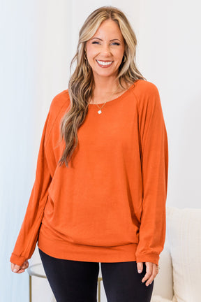 Slouchy Dolman Tunic Long Sleeve, Rust