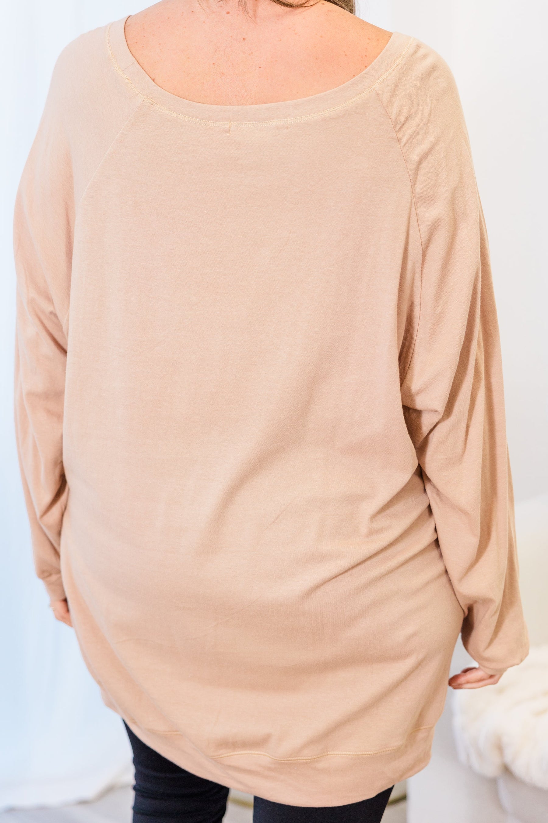 Slouchy Dolman Tunic Long Sleeve, Warm Taupe