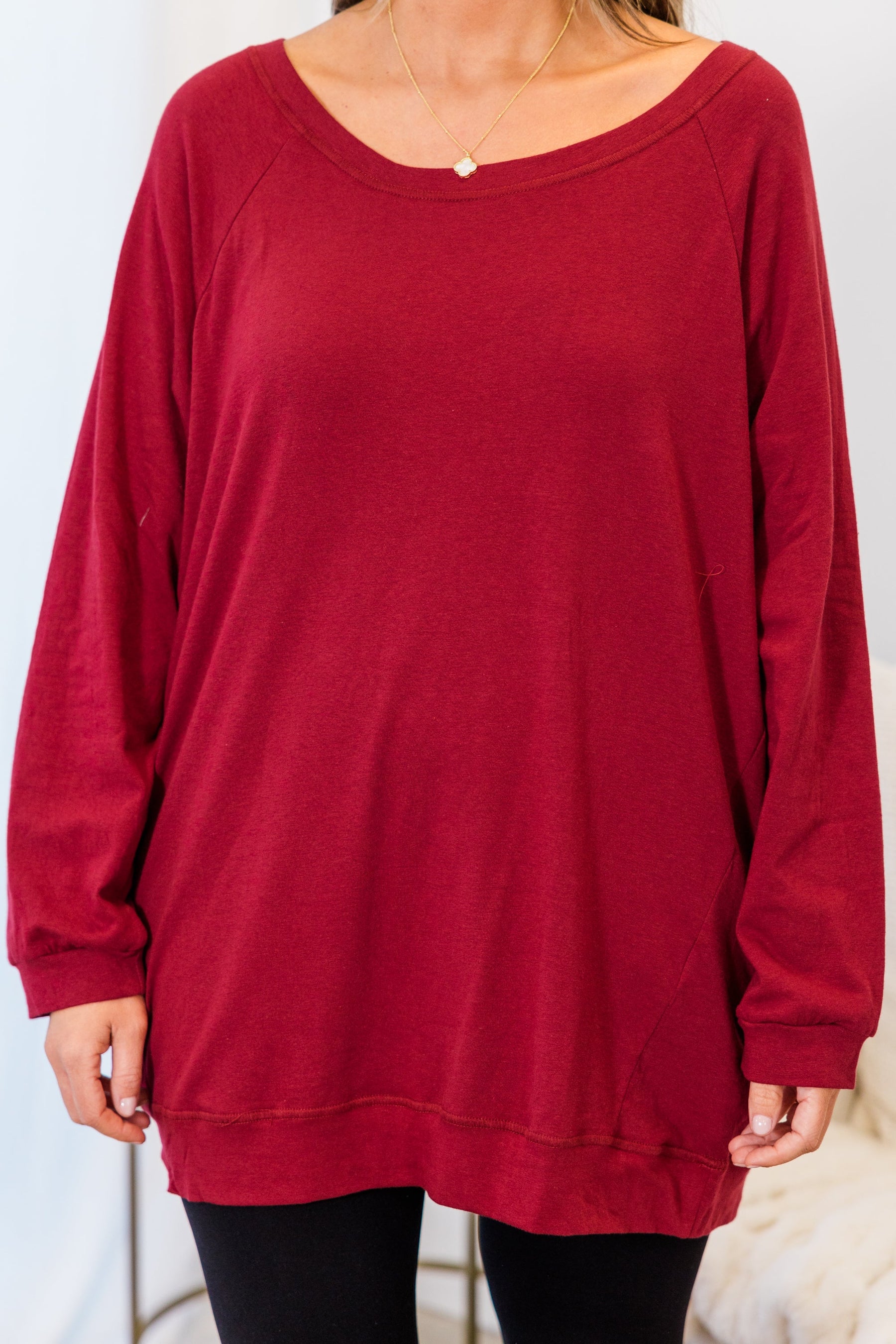 Slouchy Dolman Tunic Long Sleeve, Wine