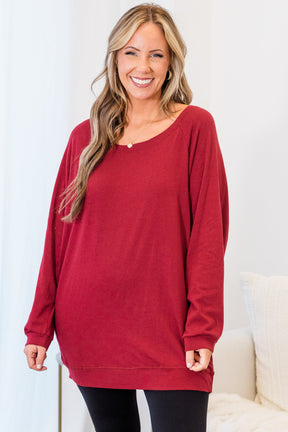 Slouchy Dolman Tunic Long Sleeve, Wine