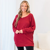 Slouchy Dolman Tunic Long Sleeve, Wine