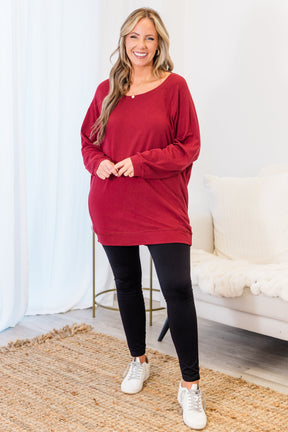 Slouchy Dolman Tunic Long Sleeve, Wine